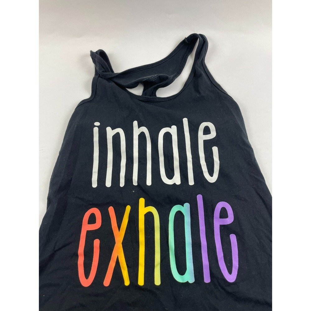 Instant Message Tank Top Women's Size Large Black Inhale Exhale Print Racerback